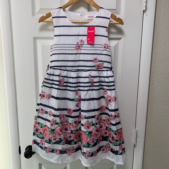 NEW B06 Sunny Fashion floral roses and stripes Girl's Dress - Picture 3 of 10